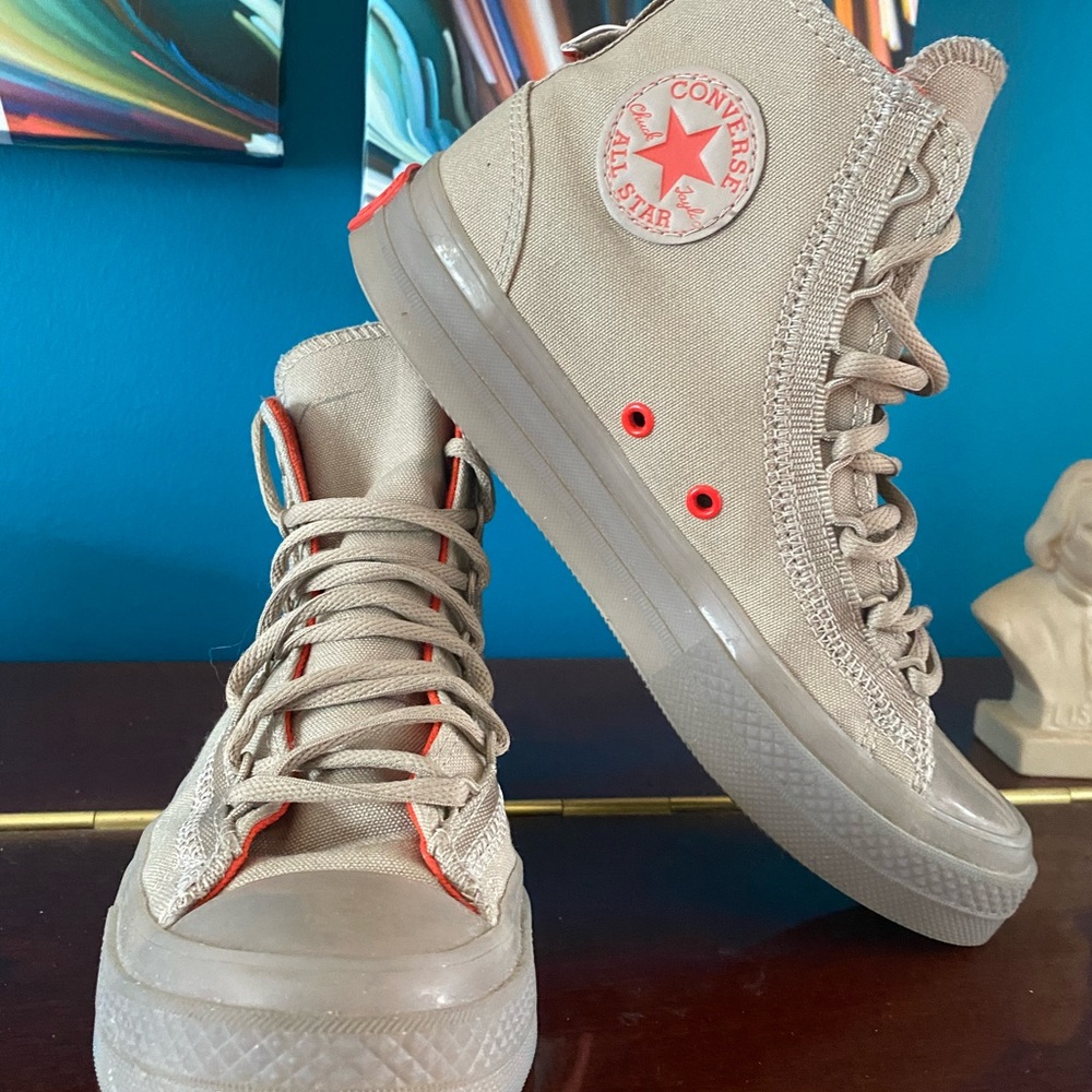 Converse CX High Top Sneakers in Taupe with Orange Trim